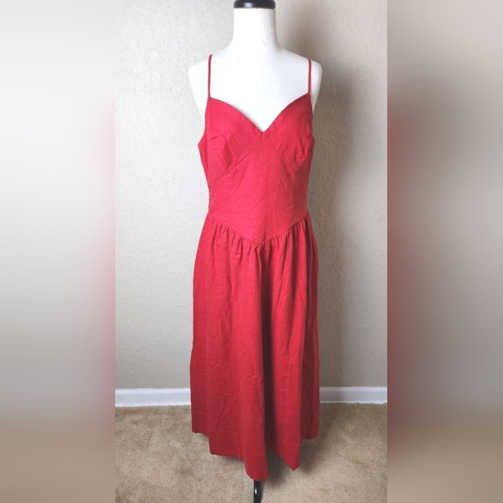 Christian Lacroix Linen Blend Midi Dress Womens Red Size M NWT